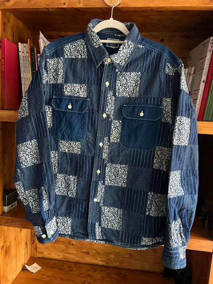 blue patchwork shirt with traditional dyeing