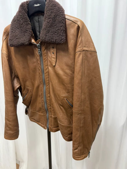 brown leather jacket with removable collar
