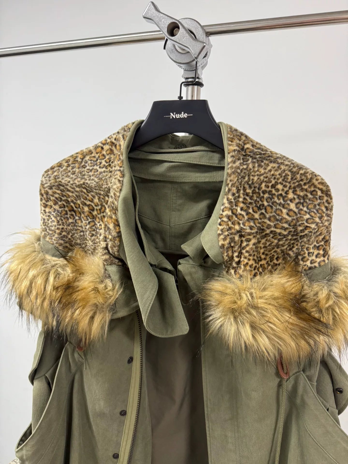 unique leopard print military-style oversized coat