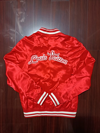 Louis Vuitton Red Satin Embroidered Logo Jacket SS18