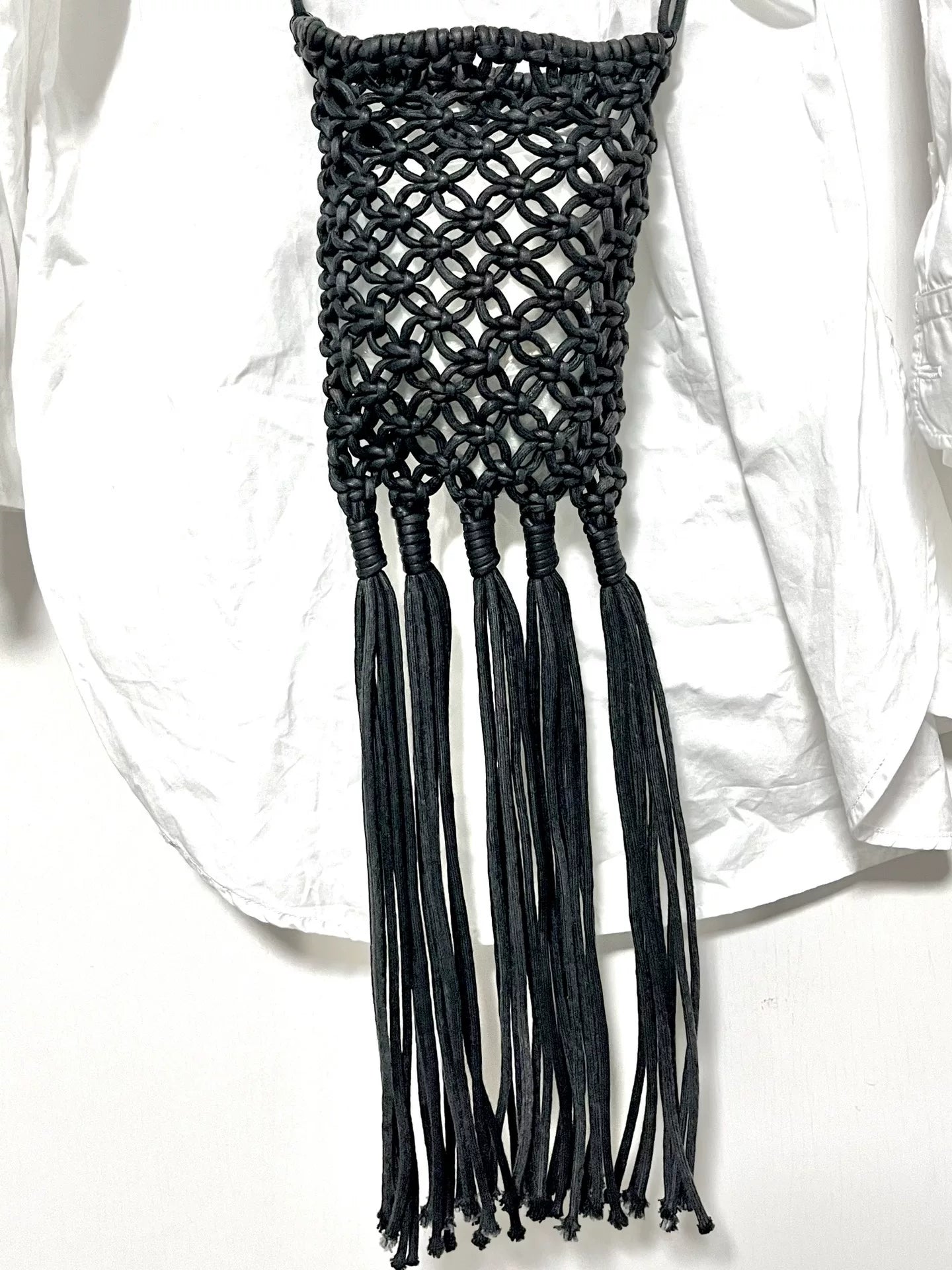 Yohji Yamamoto Leather Cord Woven Tassel Bag