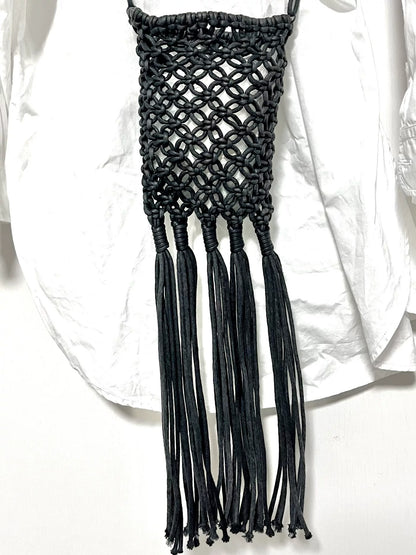 Yohji Yamamoto Leather Cord Woven Tassel Bag