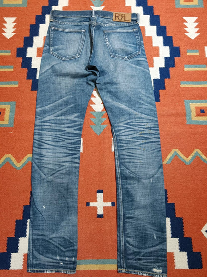RRL Distressed Red Selvedge Denim Jeans
