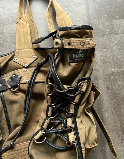 KMRII Studded Drawstring Denim Tote Bag