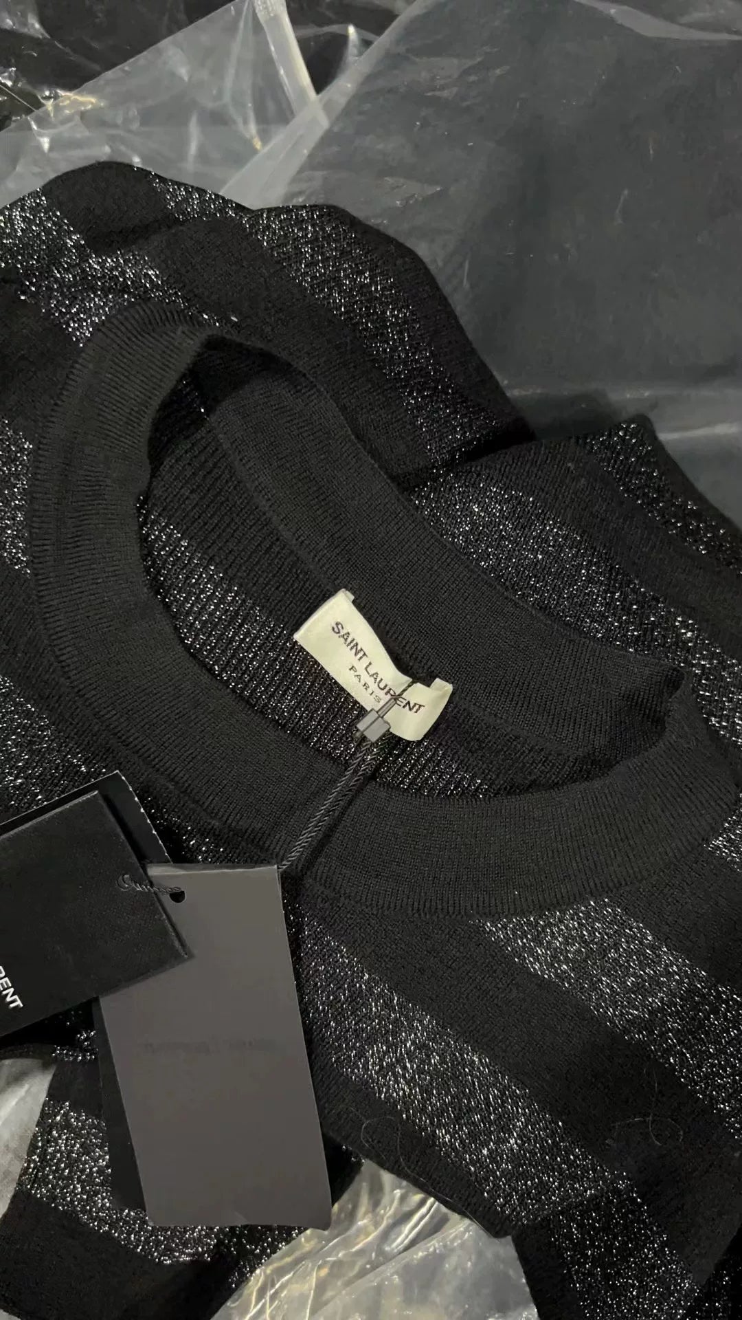 Saint Laurent Silver Black Striped Sweater