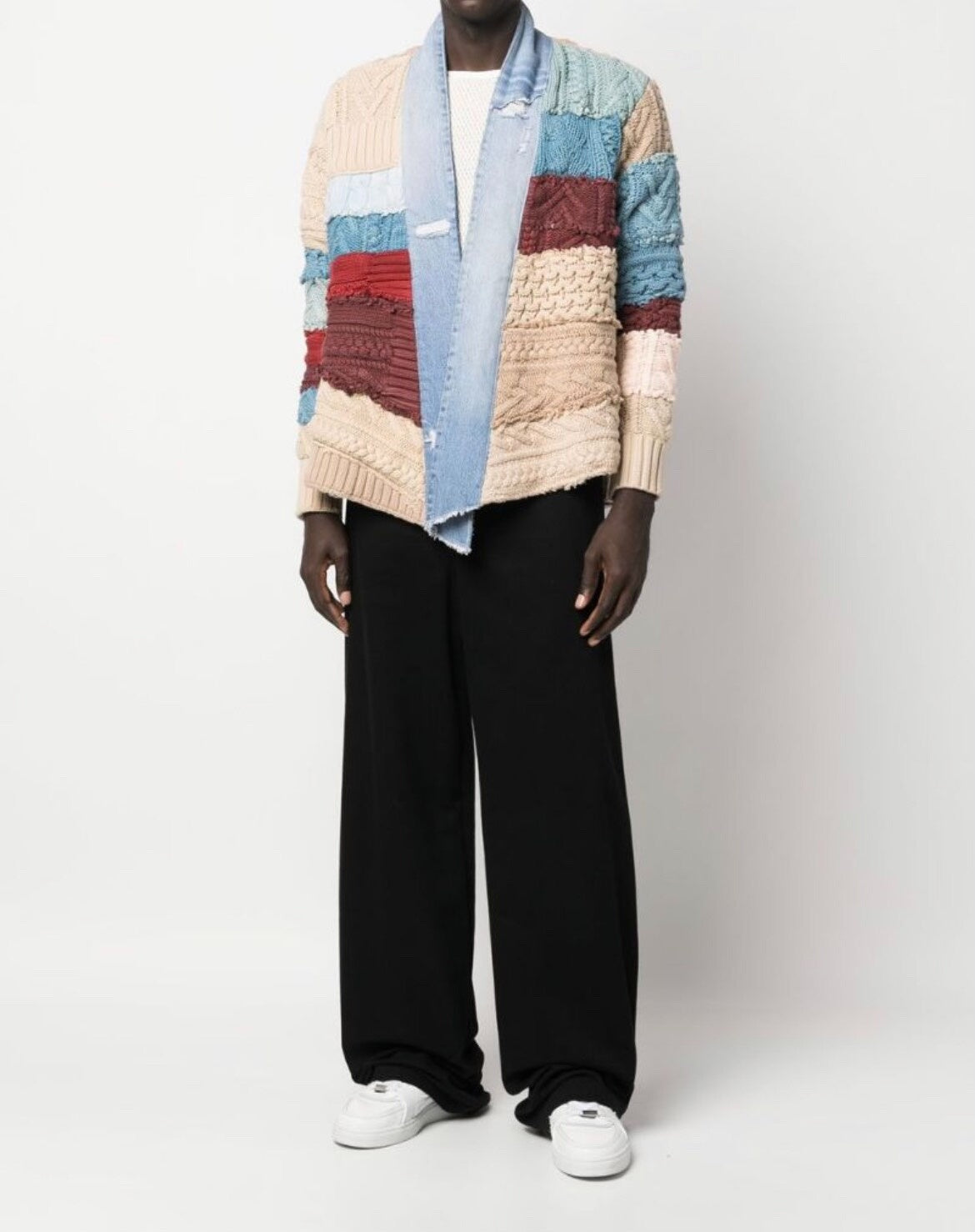 greg lauren patchwork design cardigan jacket