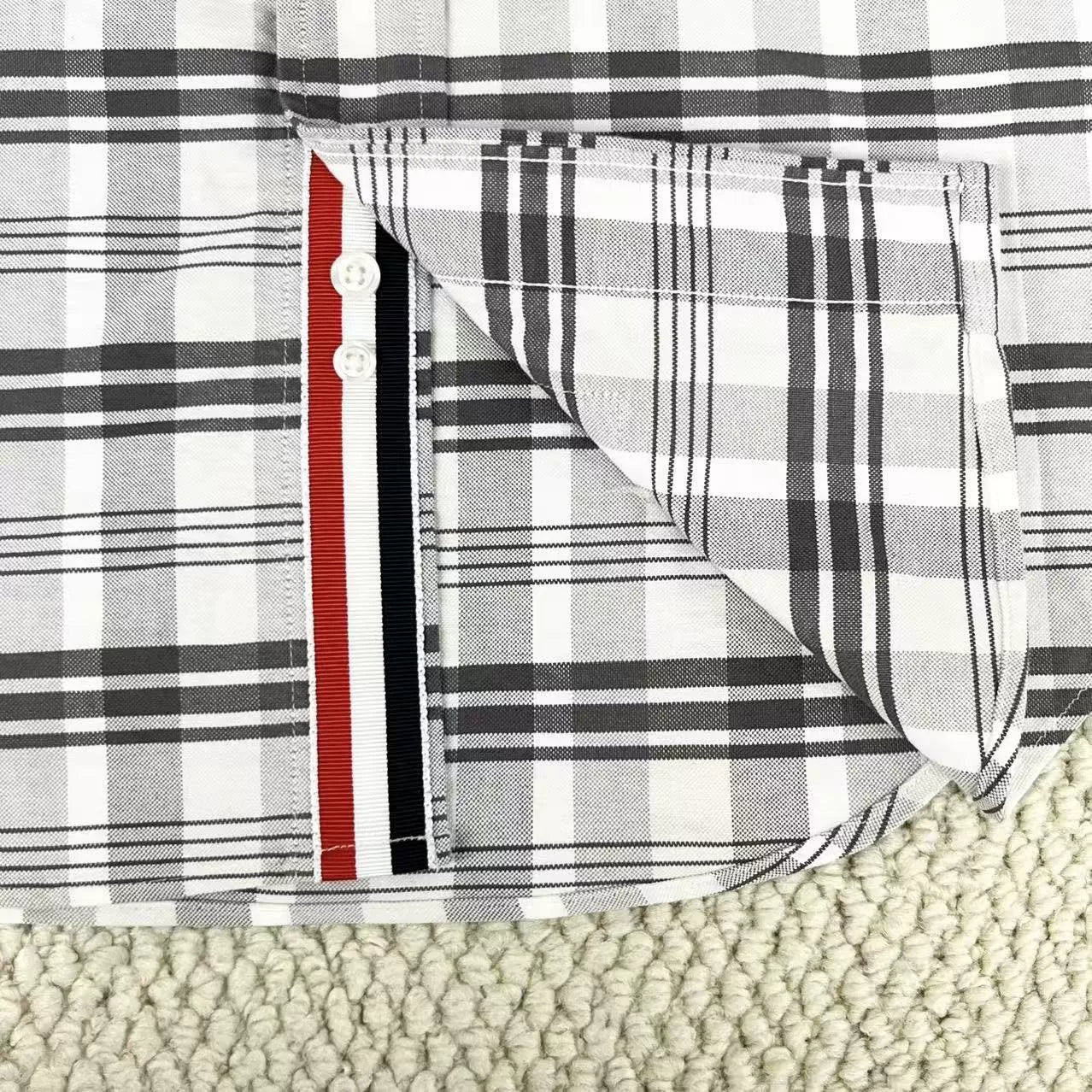 thom browne gray and white check shirt