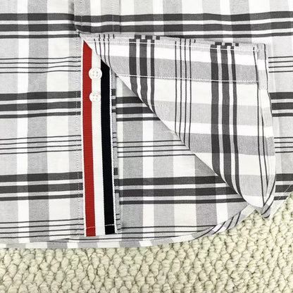 thom browne gray and white check shirt