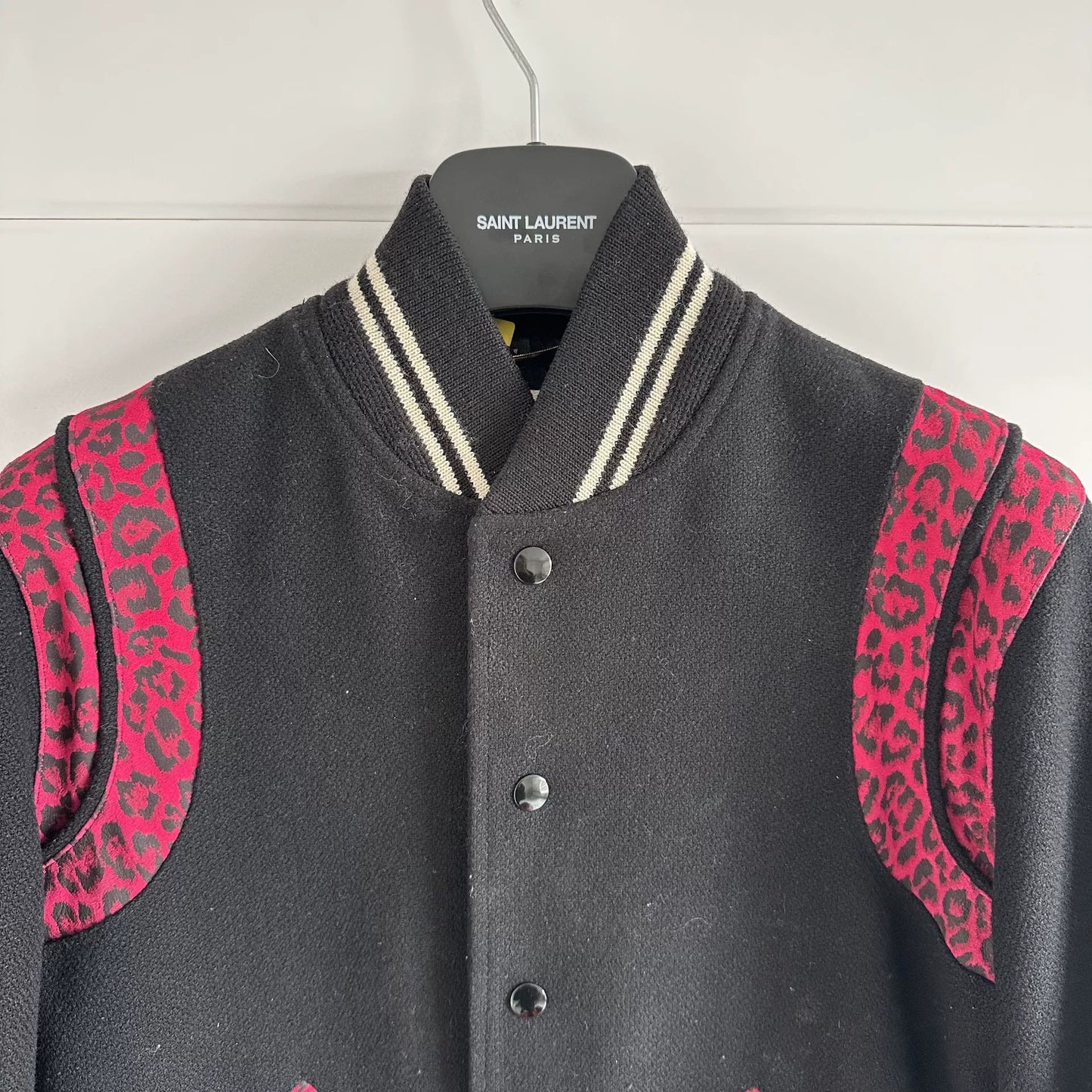 Saint Laurent Leopard Print Baseball Jacket