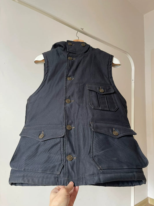 navy blue hooded pilot vest
