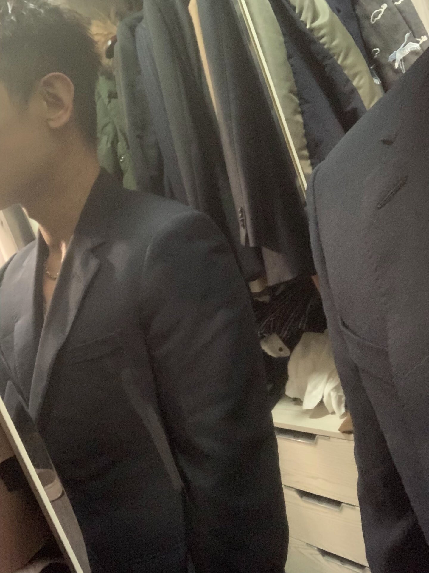 elegant dark blue wool suit jacket