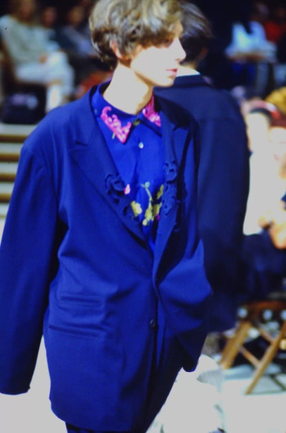 unique rose embroidered blue jacket