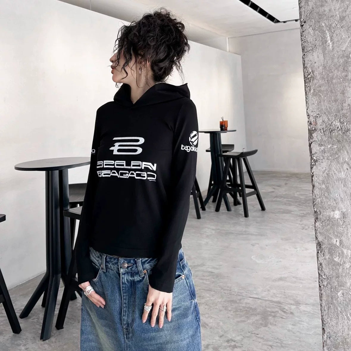 Balenciaga Logo Hoodie Black Size M