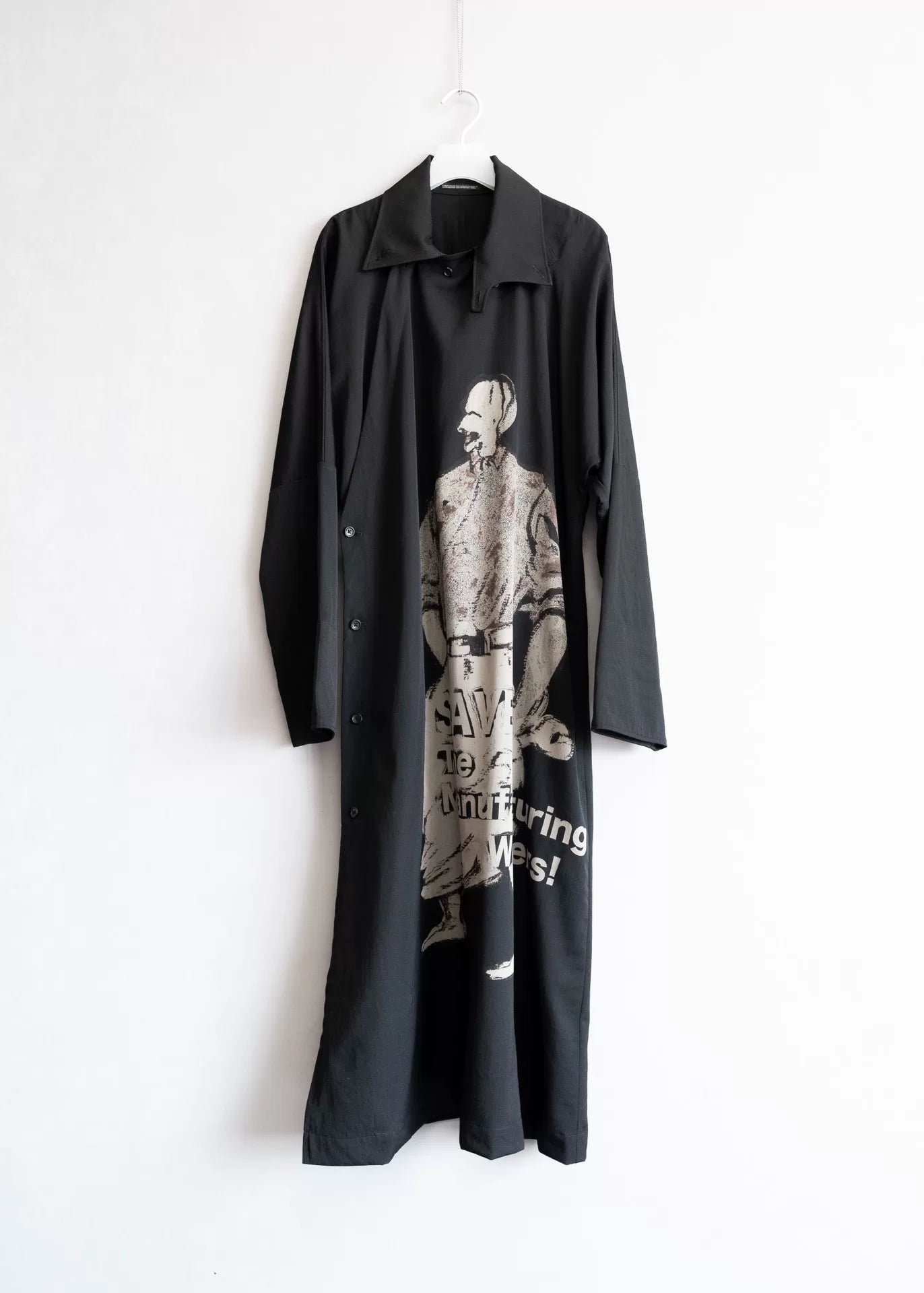 Yohji Yamamoto Black Long Robe With Print