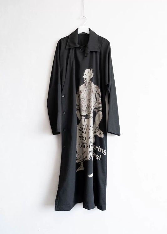Yohji Yamamoto Black Long Robe With Print
