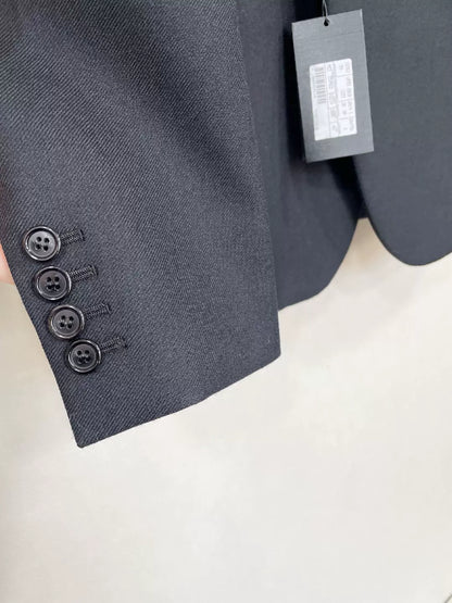 Saint Laurent Wool Leather Collar Blazer