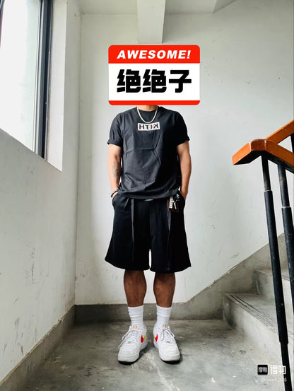 fear of god distressed shorts with belt