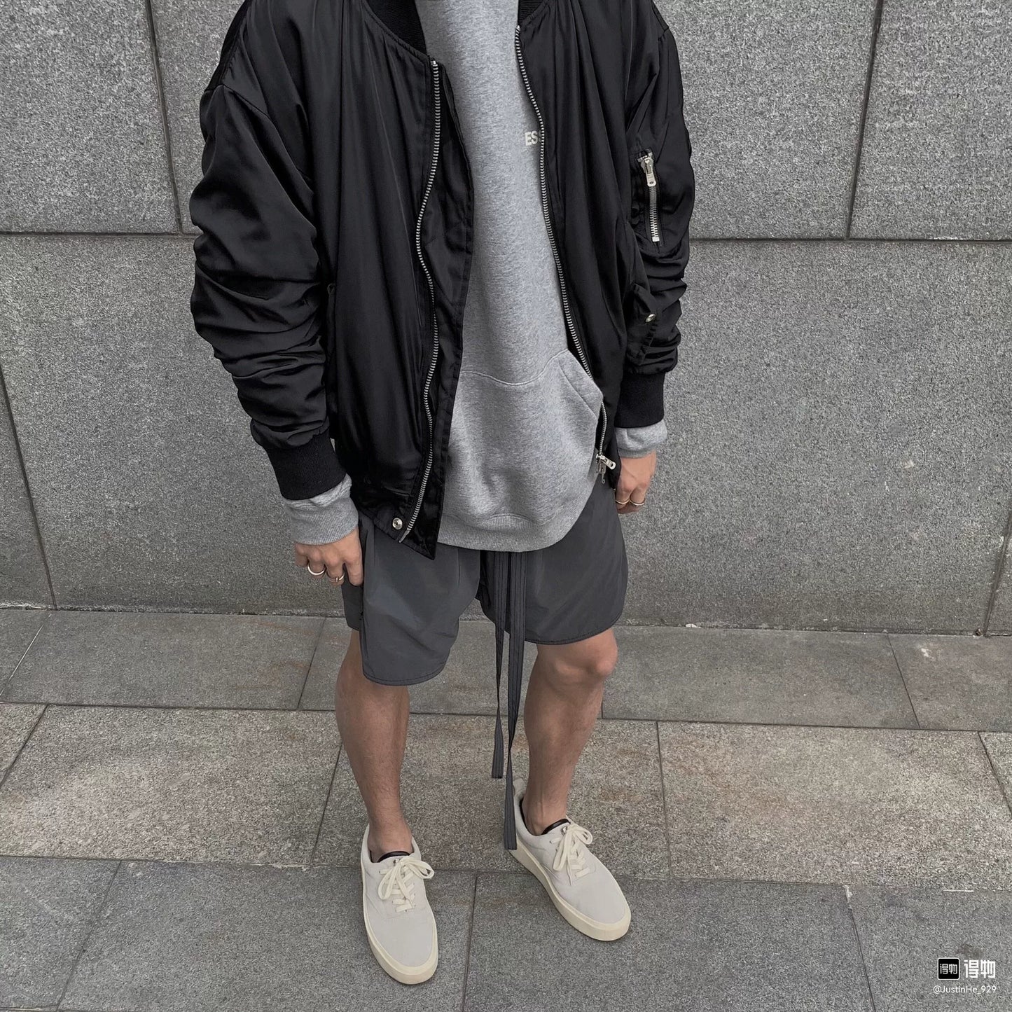 fear of god gray shorts with drawstring