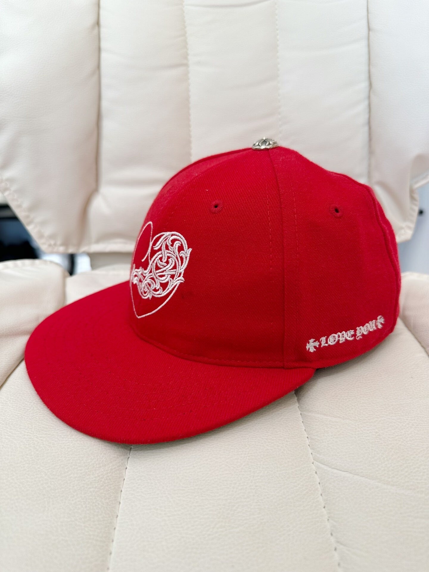 chrome hearts red heart embroidery baseball cap