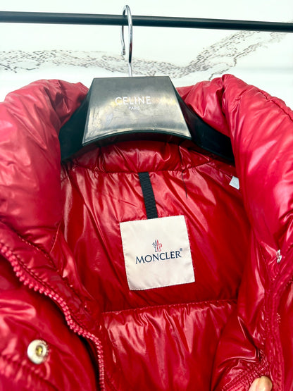 red colorblock down jacket