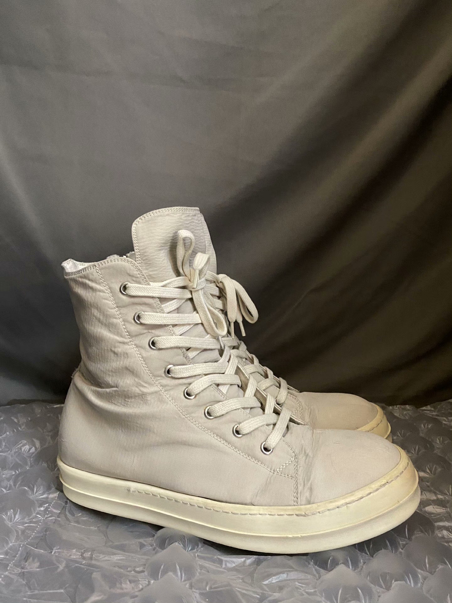 Rick Owens Milk White High-Top Sneakers