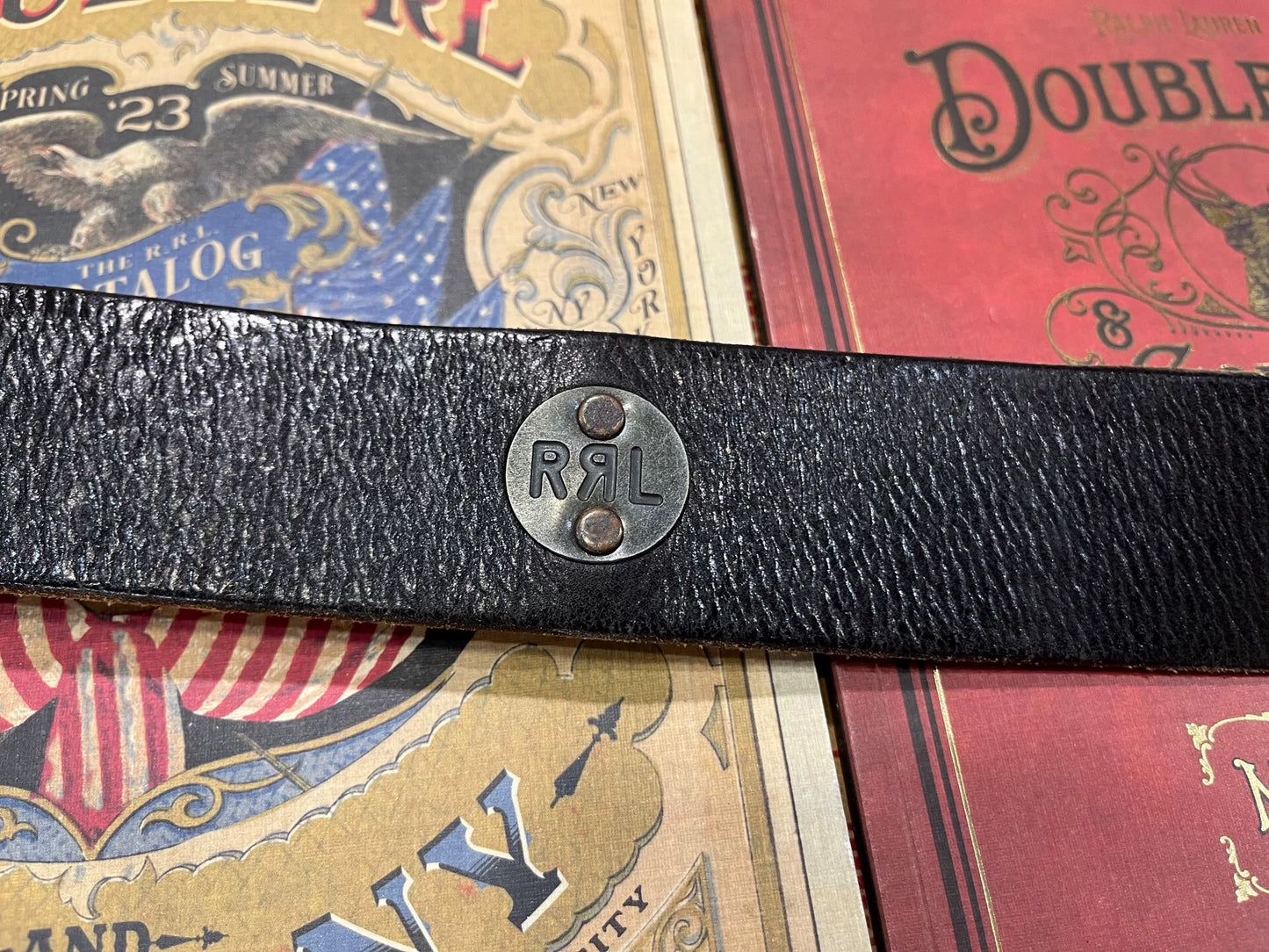 black leather double rl belt
