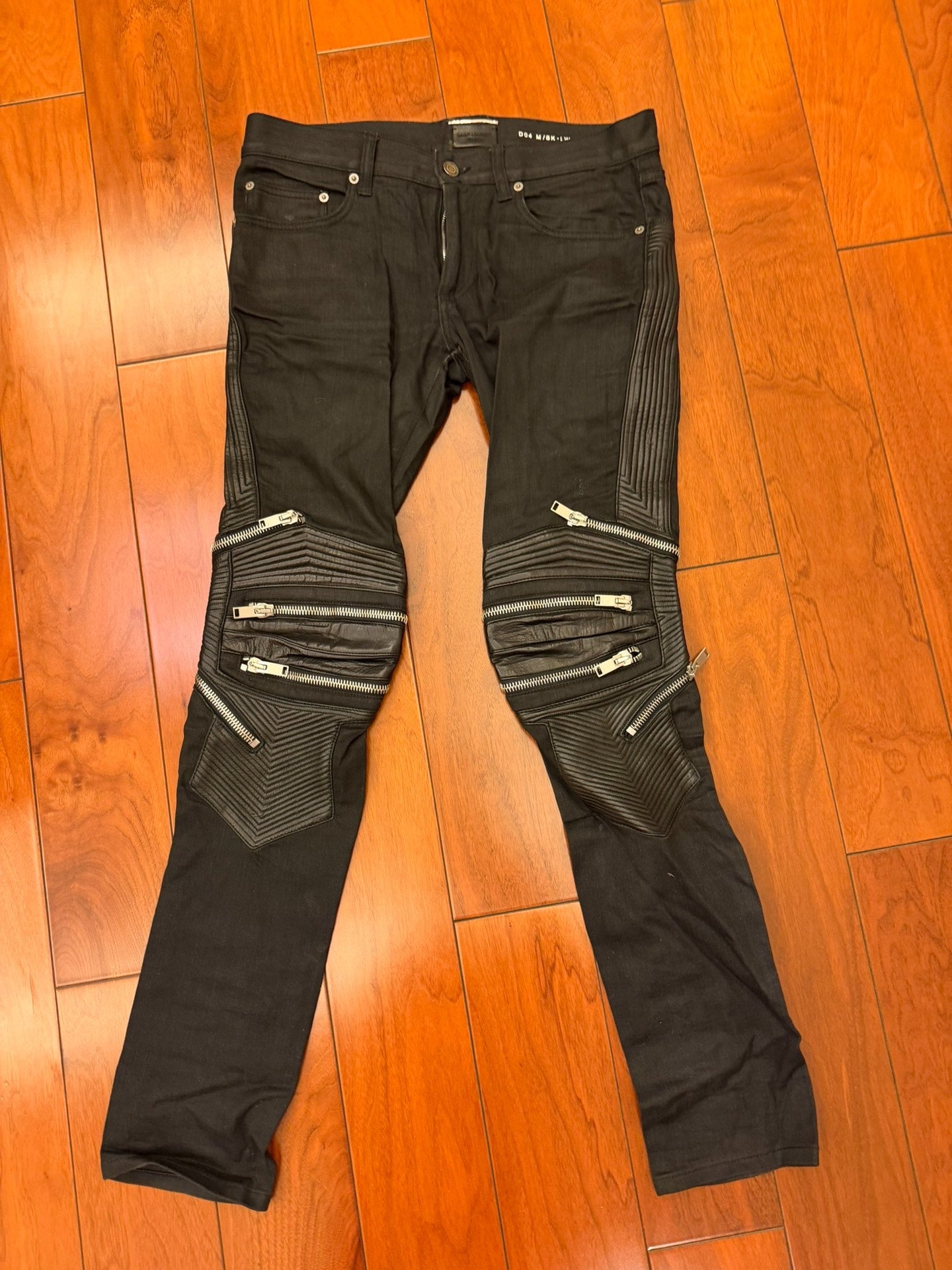 Saint Laurent Black Leather Panel Zip Jeans