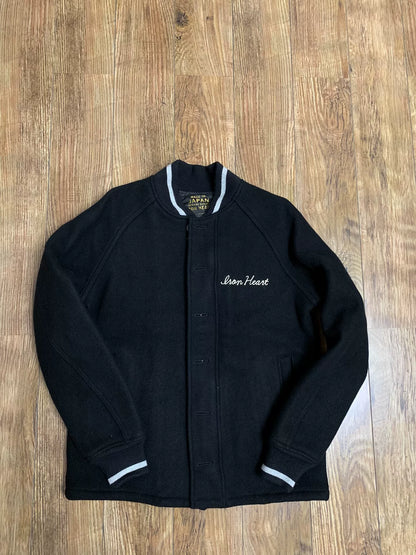 black wool baseball jacket by iron heart