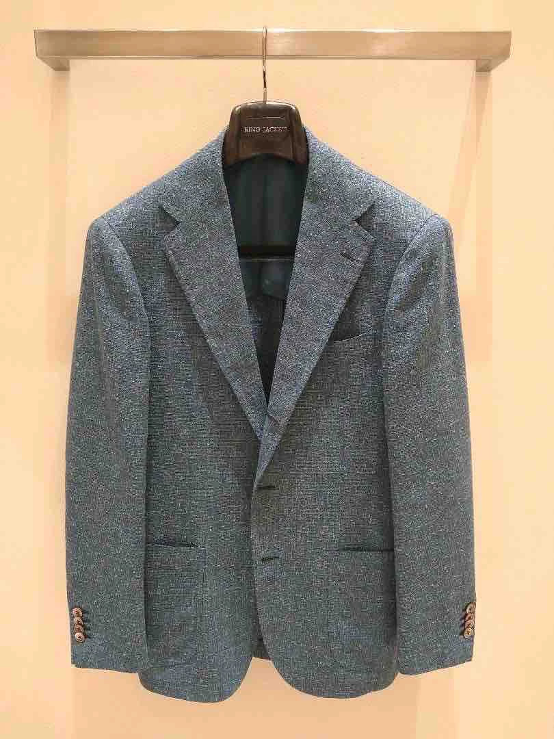 custom hand-tailored jacket in turquoise blue