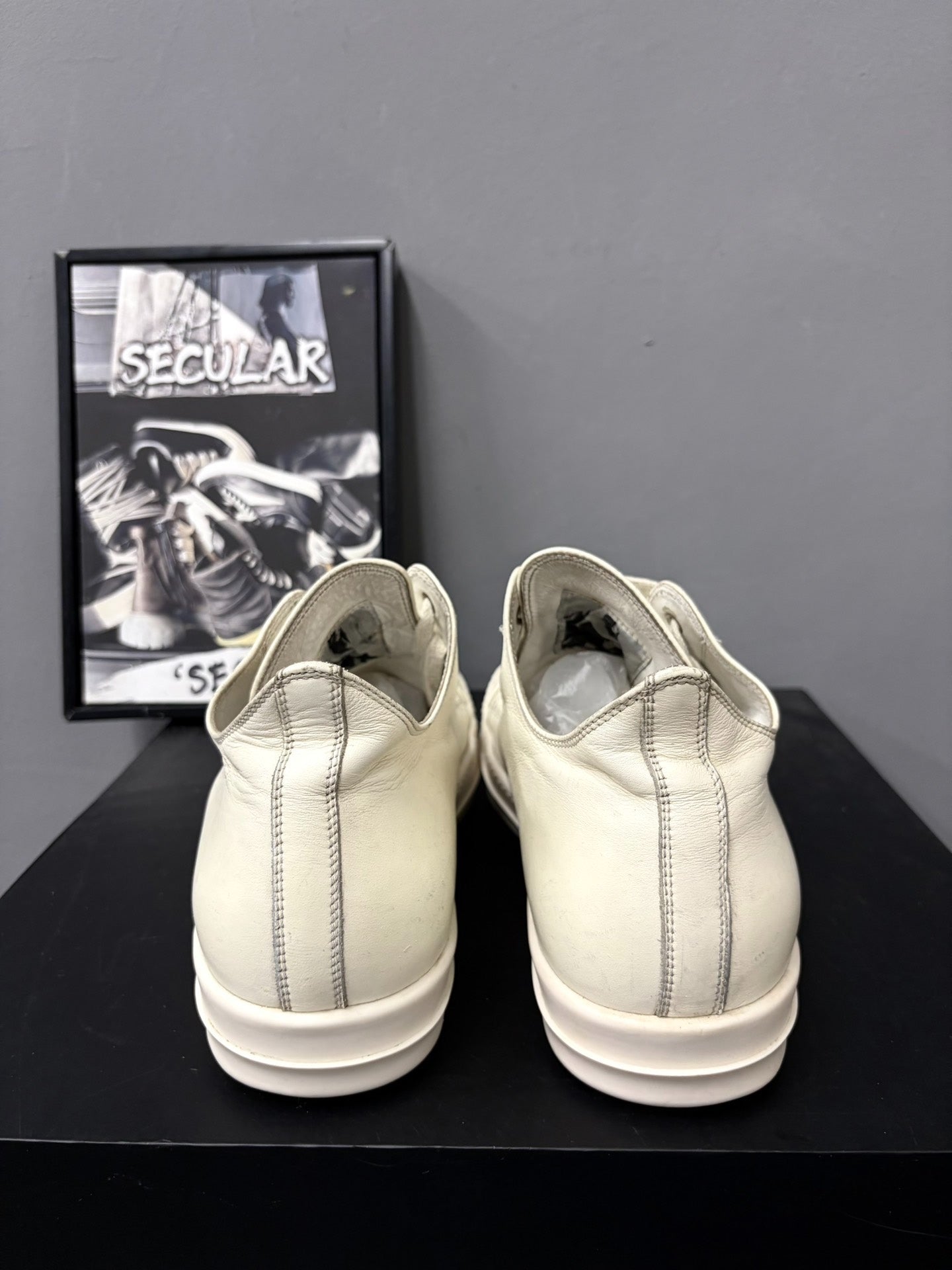 Rick Owens Milk White Low-Top Leather Sneakers