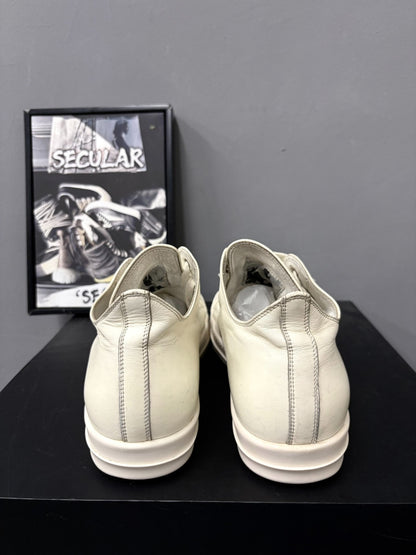 Rick Owens Milk White Low-Top Leather Sneakers
