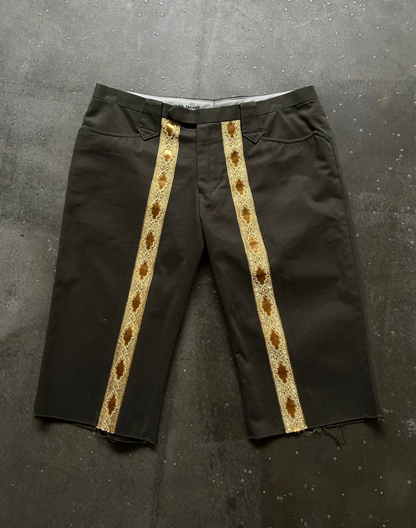 embroidered shorts with gold trim