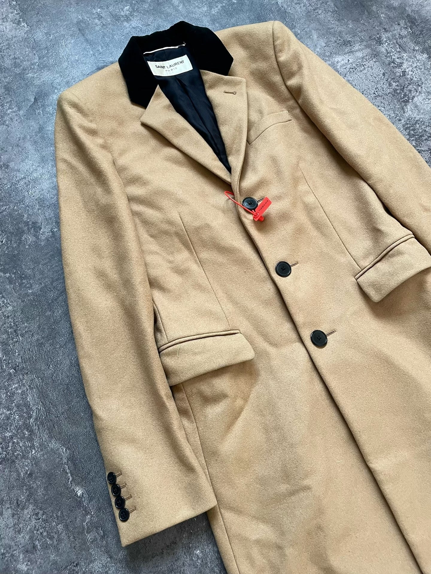 Saint Laurent Beige Coat w/ Black Collar