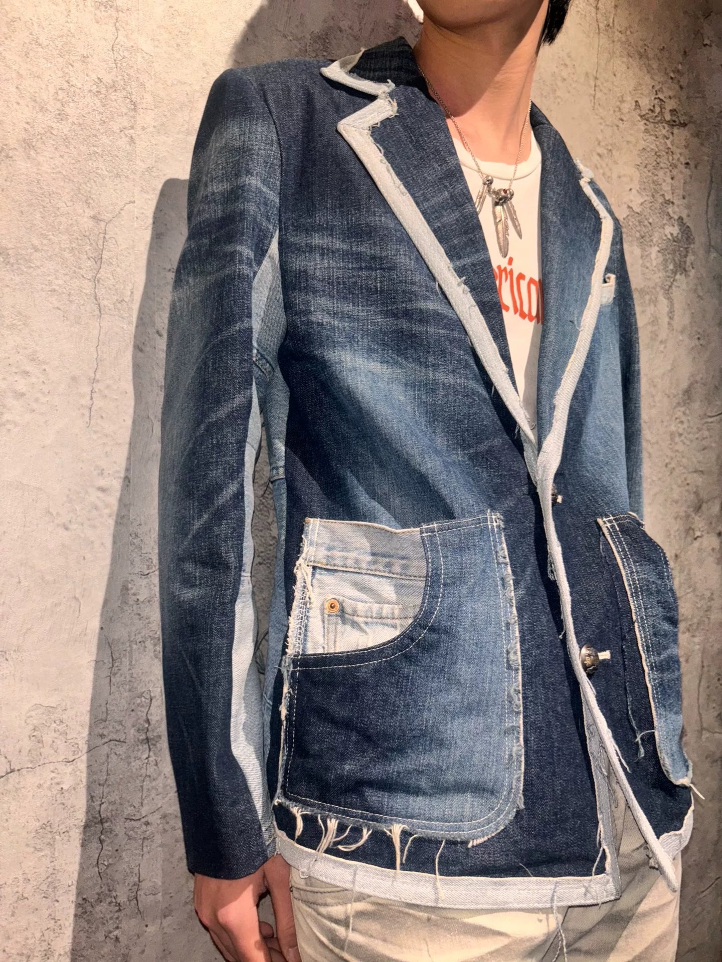denim blazer with modern design features