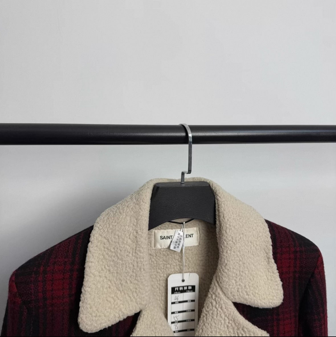 Saint Laurent Plaid Shearling Collar Coat