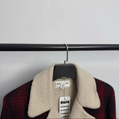 Saint Laurent Plaid Shearling Collar Coat