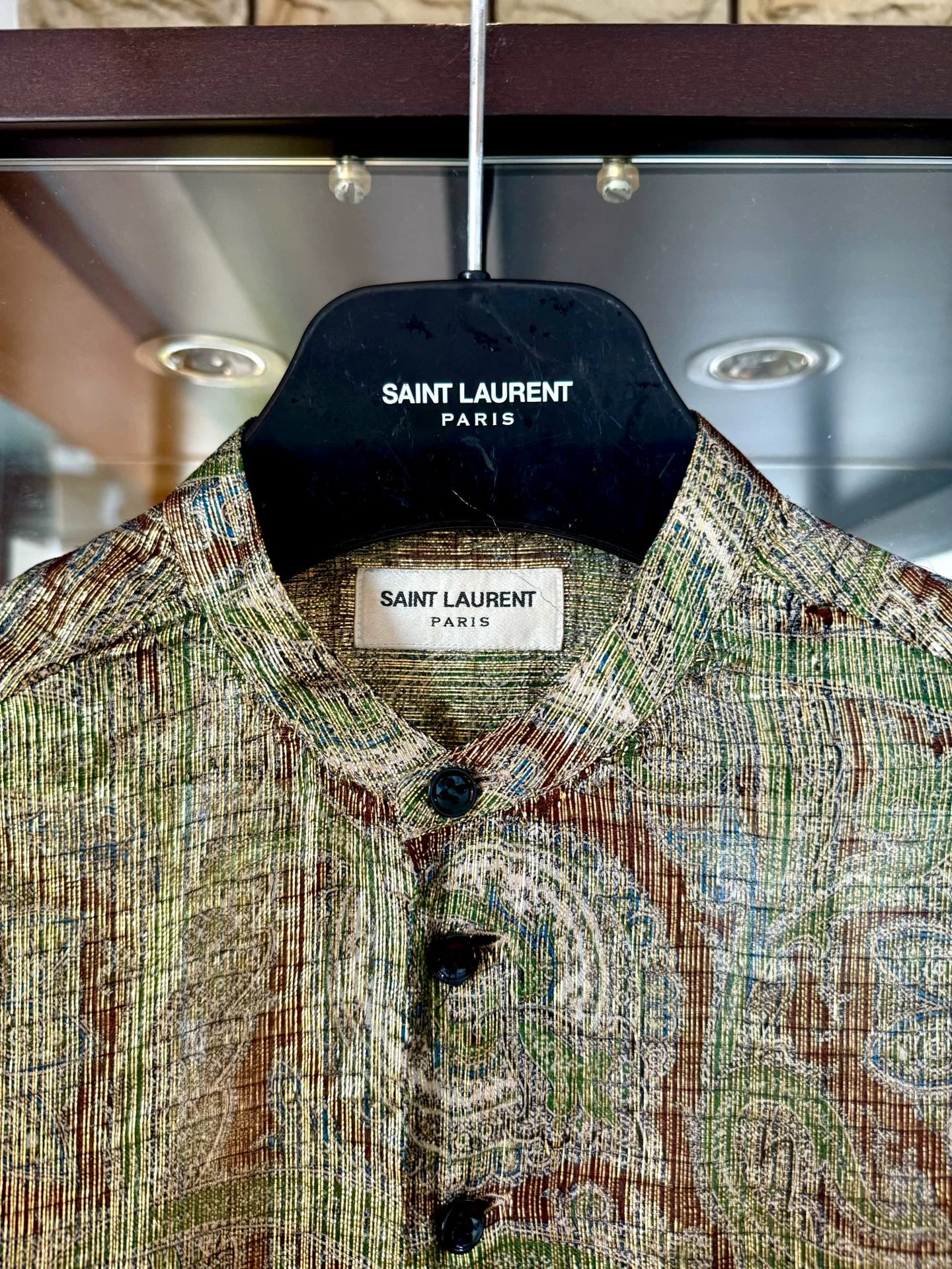 saint laurent silk shirt with golden patterns