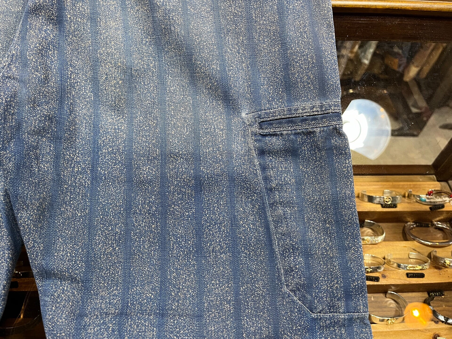 blue striped cotton twill pants