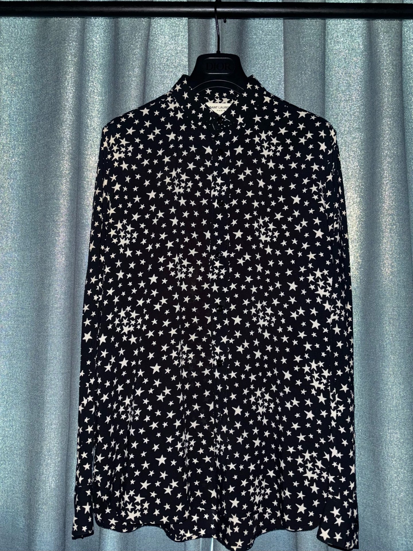 black and white star print shirt