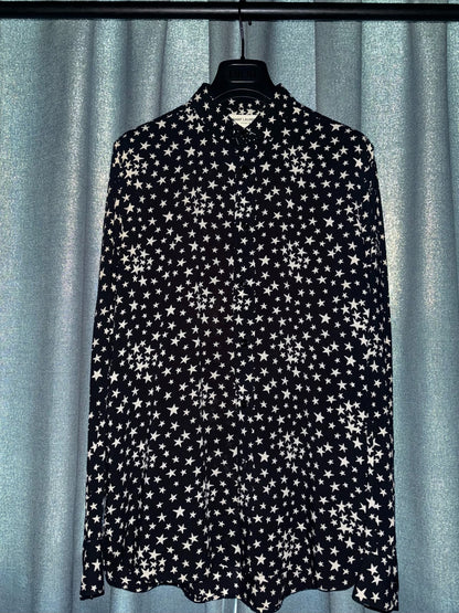 black and white star print shirt