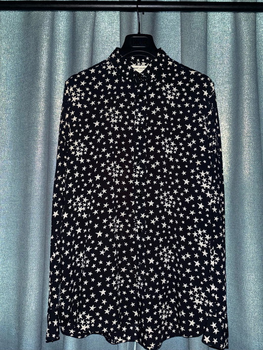 black and white star print shirt