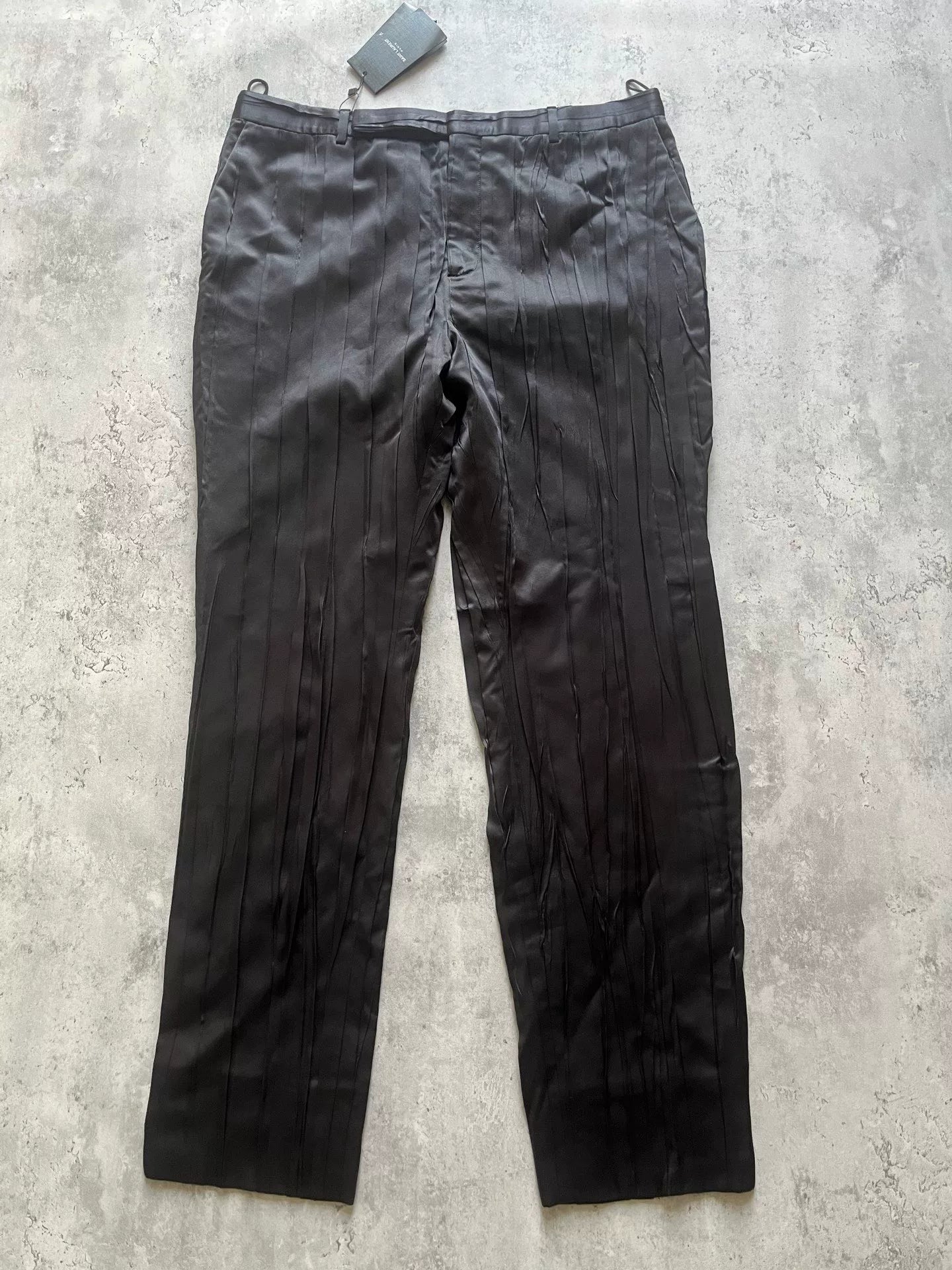 Saint Laurent Pleated Silk Black Trousers