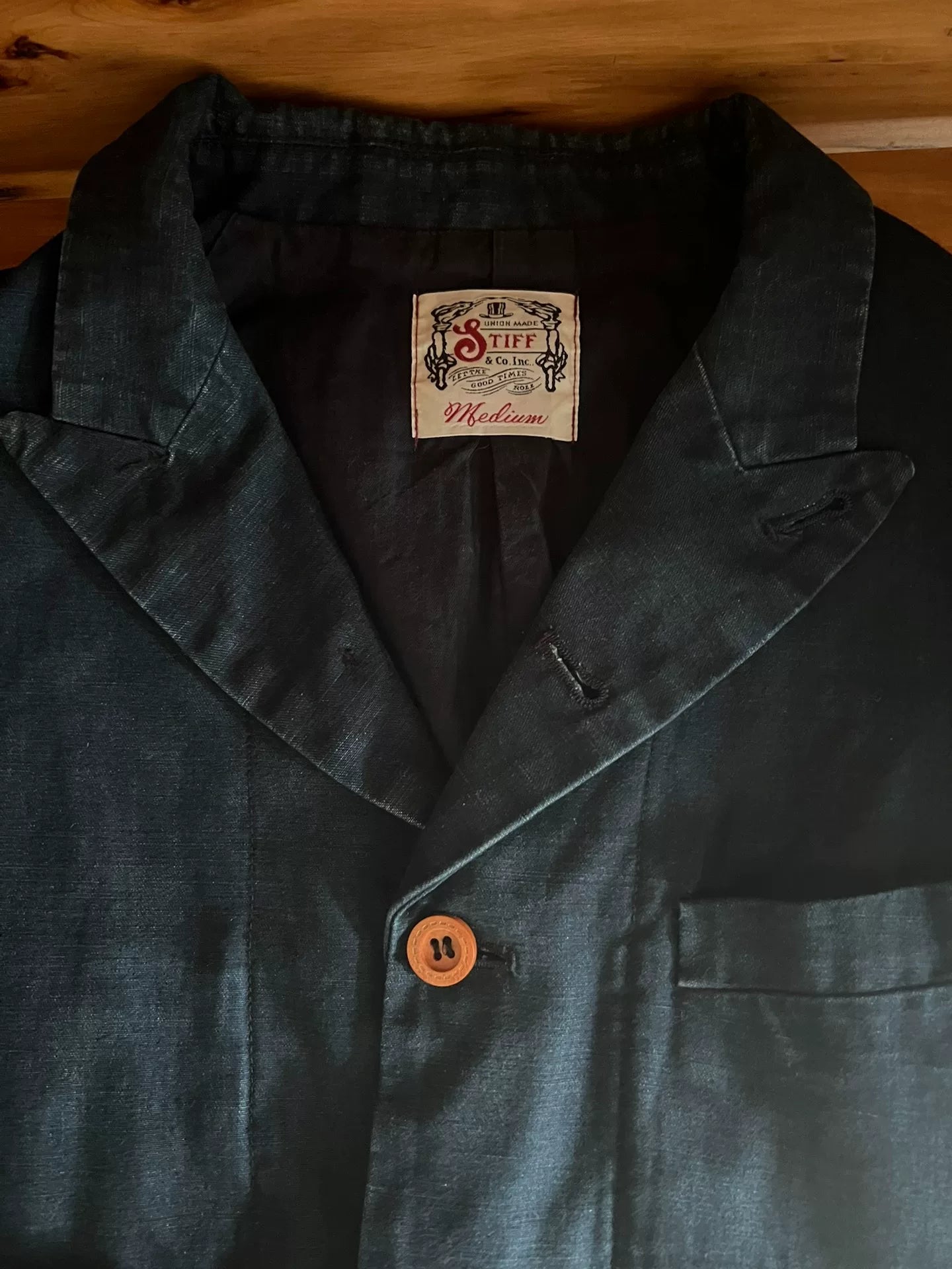 vintage blue dyed cotton linen blazer