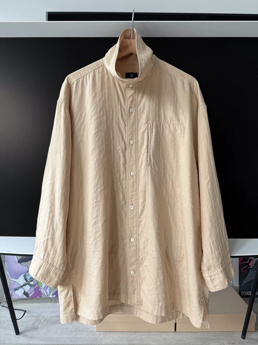 issey miyake beige oversized collar shirt