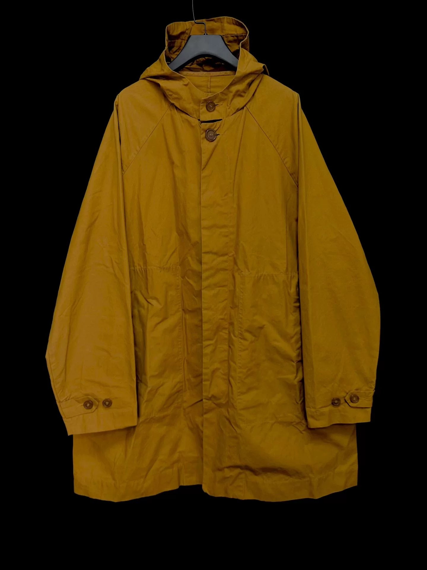 mustard yellow wax cotton hooded coat