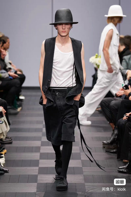 Ann Demeulemeester 22 Runway Ribbon Black Denim Shorts