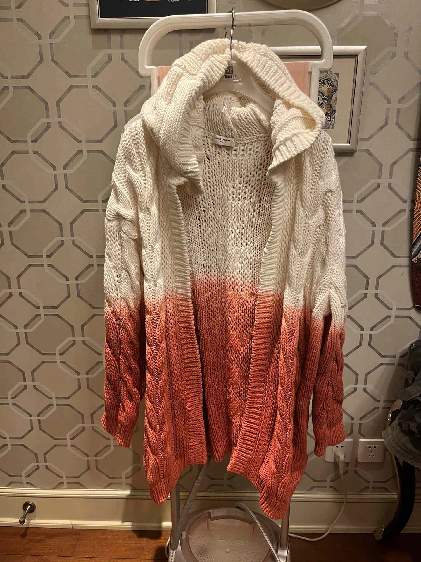 Saint Laurent Gradient Cable-Knit Hooded Cardigan