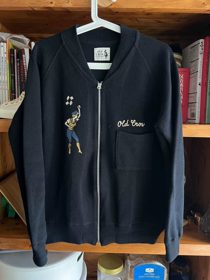 old crow vintage zip-up baseball jacket
