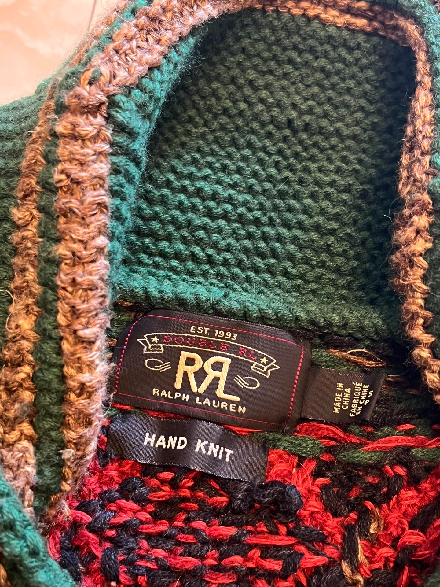 RRL Hand Knit Christmas Reindeer Cardigan