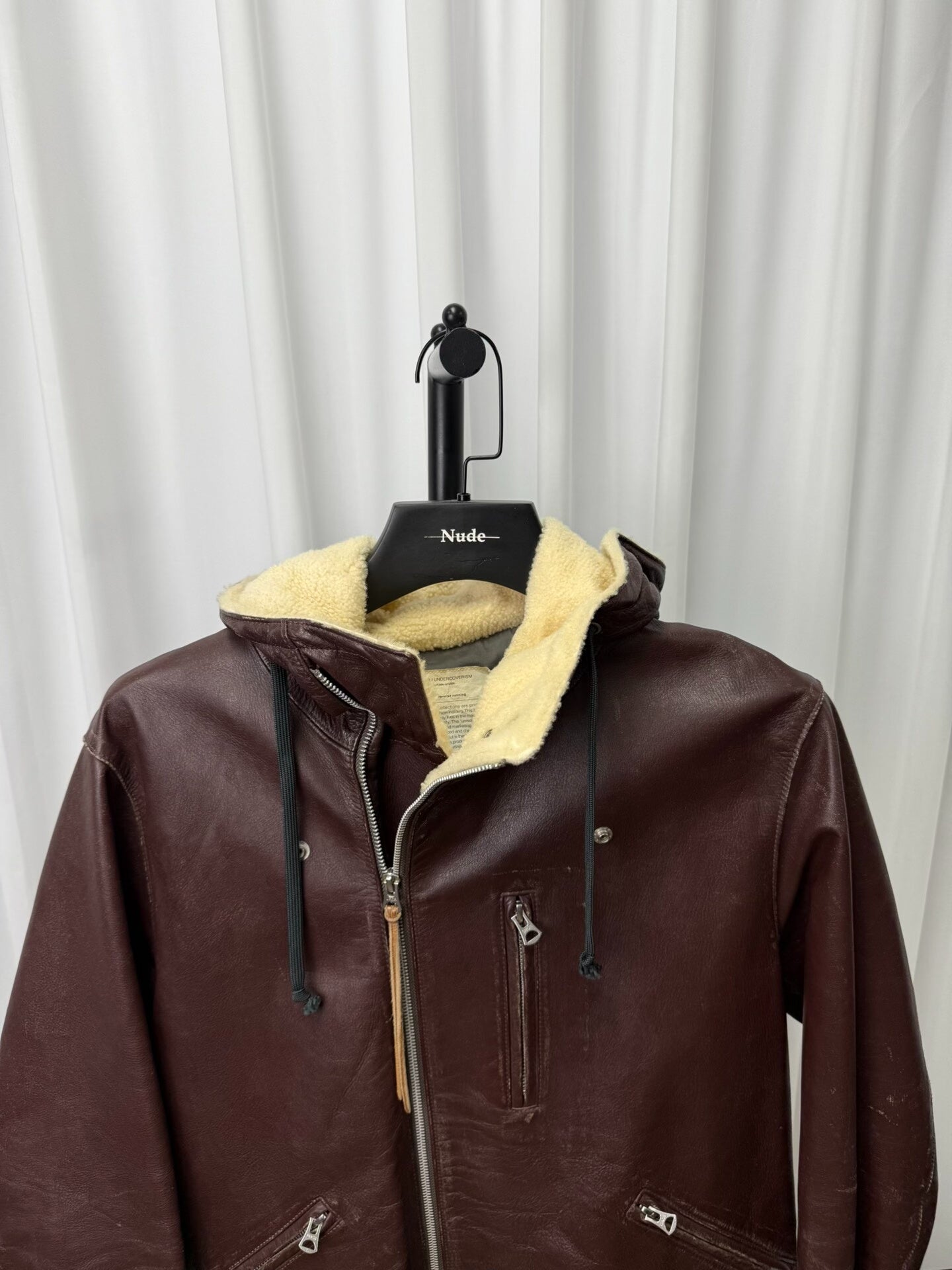 undercover leather jacket with hood